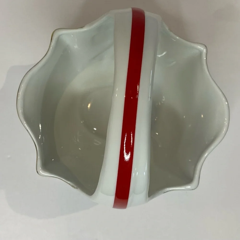 Vintage Mount Clemens Pottery Porcelain Ribbon & Holly Christmas Candy B…